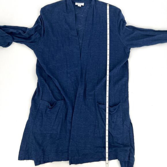 J. Jill Navy Linen Lightweight Cardigan Ruched Sleeve Size S - Picture 7 of 11